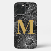 Moderne zwarte en witte Floral Monogram telefoonta iPhone Hoesje (Achterkant)