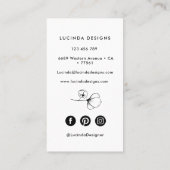 Moderne zwarte en witte florale lijnkunst visitekaartje (Achterkant)