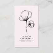 Moderne zwarte en witte florale lijnkunst visitekaartje (Voorkant)