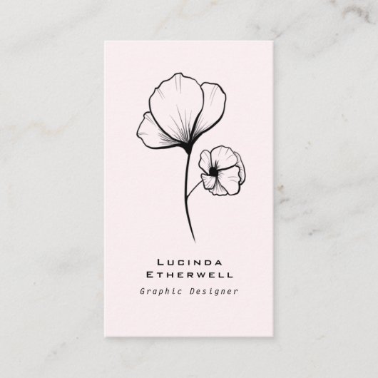 Moderne zwarte en witte florale lijnkunst visitekaartje (Voorkant)