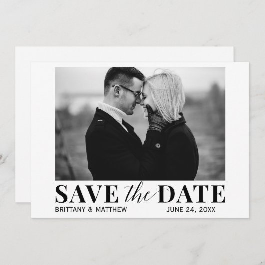 Moderne zwarte en witte foto Trendy Save the Date (Voorkant / Achterkant)