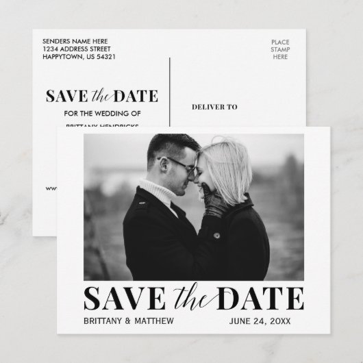 Moderne zwarte en witte foto Trendy Save the Date Briefkaart (Voorkant / Achterkant)