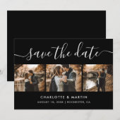 Moderne zwarte en witte fotocollage save the date (Voorkant / Achterkant)