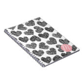 Moderne Zwarte en Witte Gekrabbelde Harten met Mon Notitieboek (Rechterzijde)