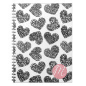Moderne Zwarte en Witte Gekrabbelde Harten met Mon Notitieboek (Voorkant)