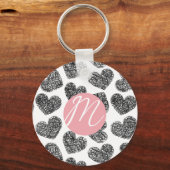 Moderne Zwarte en Witte Gekrabbelde Harten Monogra Sleutelhanger (Achterkant)