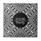 Moderne zwarte en witte geometrische familienaam tegeltje (Voorkant)
