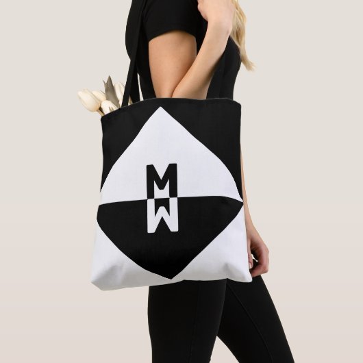 Moderne zwarte en witte geometrische vormen tote bag (Dichtbij)