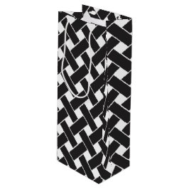 Moderne zwarte en witte geometrische weerkaatpatro wijn cadeautas