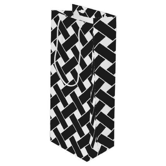 Moderne zwarte en witte geometrische weerkaatpatro wijn cadeautas (Voorkant Gekanteld)