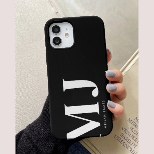 Moderne zwarte en witte gepersonaliseerde initiale Case-Mate iPhone case