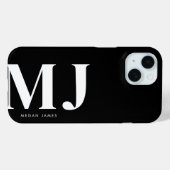 Moderne zwarte en witte gepersonaliseerde initiale Case-Mate iPhone case (Achterkant (horizontaal))