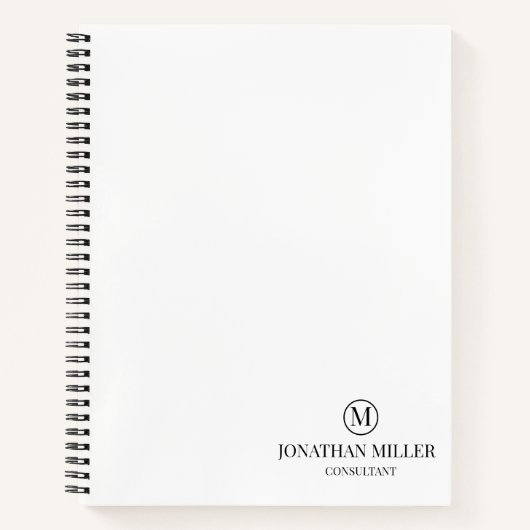 Moderne Zwarte En Witte Gepersonaliseerde Monogram Notitieboek (Voorkant)