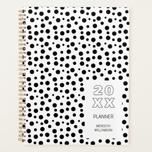 Moderne Zwarte En Witte Gepersonaliseerde Stippen Planner (Voorkant)