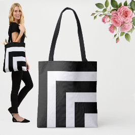 Moderne zwarte en witte gestreepte boodschappentas tote bag