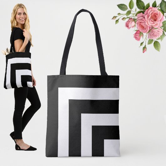 Moderne zwarte en witte gestreepte boodschappentas tote bag