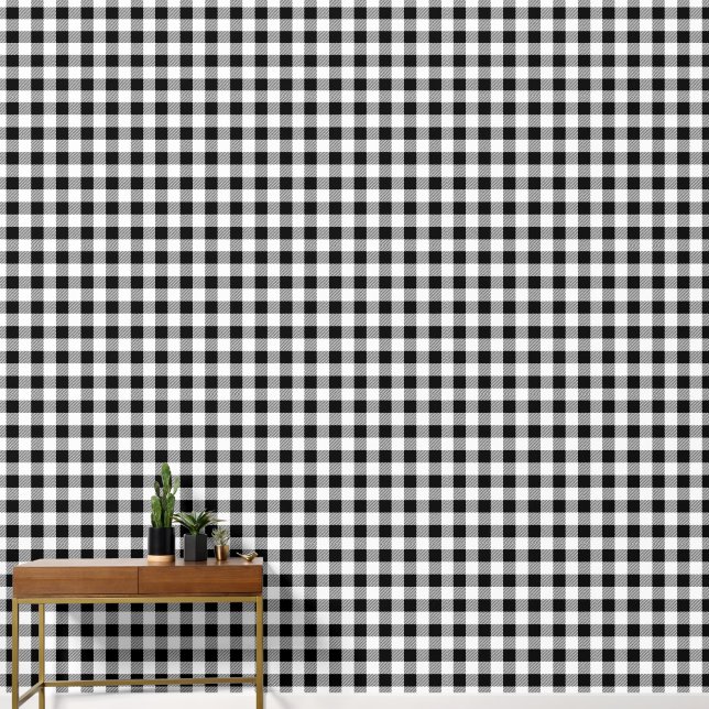Moderne Zwarte En Witte Gingham Ruitjes Behang (Hal)