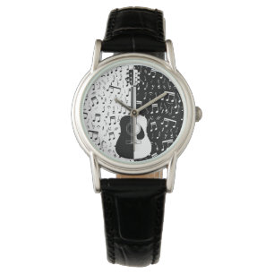Moderne zwarte en witte gitaar Muzieknoten Horloge