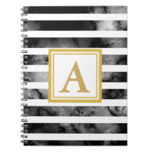 Moderne zwarte en witte goudglitter-monogram Trend