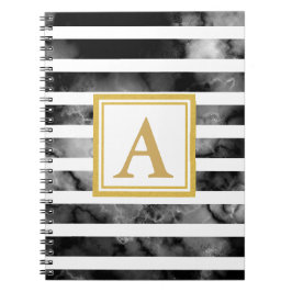 Moderne zwarte en witte goudglitter-monogram Trend Notitieboek