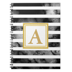 Moderne zwarte en witte goudglitter-monogram Trend Notitieboek