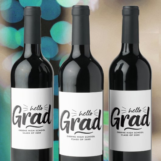 Moderne Zwarte En Witte Grad Hand Lettered Script Wijn Etiket