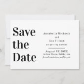 Moderne zwarte en witte grote letter save the date (Voorkant)