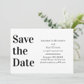 Moderne zwarte en witte grote letter save the date (Staand voorkant)