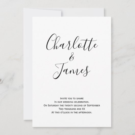 Moderne zwarte en witte handgeschreven bruiloft kaart (Voorkant)