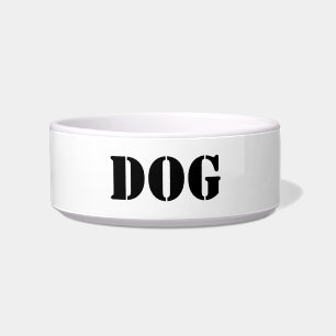 Moderne zwarte en witte hond met aangepaste tekst voerbakje