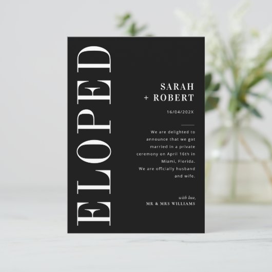 Moderne zwarte en witte huwelijksaankondiging bedankkaart (Staand voorkant)