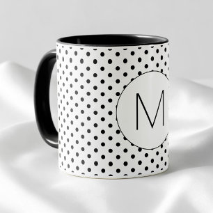 Moderne Zwarte en Witte Initiaal Monogram Stippenp Mok