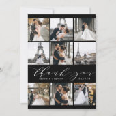 Moderne zwarte en witte kalligrafie 9 Fotocollage Bedankkaart (Voorkant)