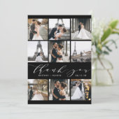 Moderne zwarte en witte kalligrafie 9 Fotocollage Bedankkaart (Staand voorkant)