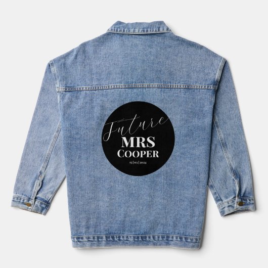 Moderne Zwarte en Witte Kalligrafie Bruid Denim Jacket (Achterkant)