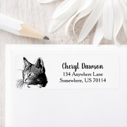 Moderne zwarte en witte kat etiket (Insitu)