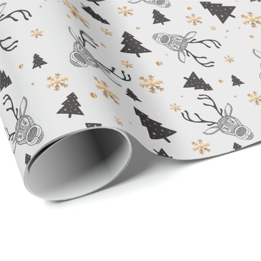 Moderne zwarte en witte kerst cadeaupapier (Rol Hoek)