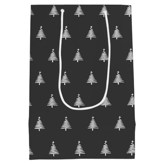 Moderne zwarte en witte kerst medium cadeauzakje (Achterkant)