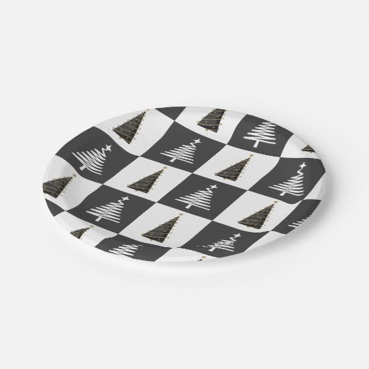 Moderne zwarte en witte kerst papieren bordje (Gekanteld)