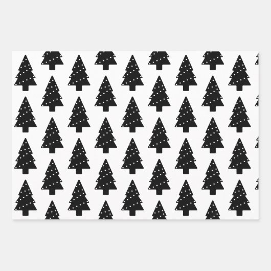 Moderne zwarte en witte kerstbomen inpakpapier vel (Voorkant 3)