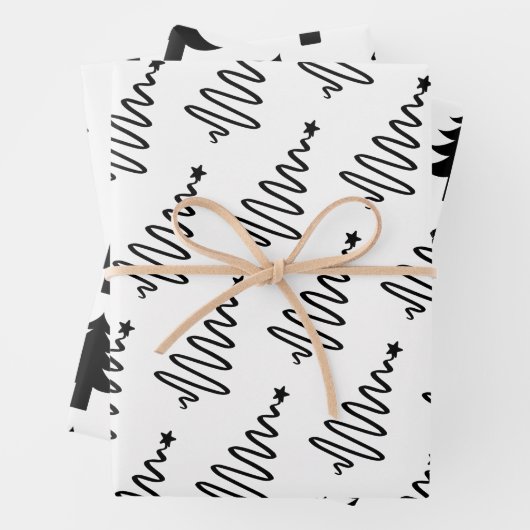 Moderne zwarte en witte kerstbomen inpakpapier vel (In situ)