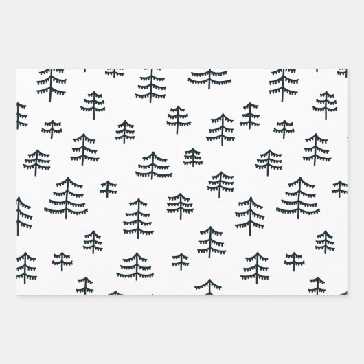 Moderne zwarte en witte kerstbomen Snowflakes Inpakpapier Vel (Voorkant 3)
