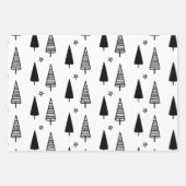 Moderne zwarte en witte kerstbomen sterren inpakpapier vel (Voorkant 3)