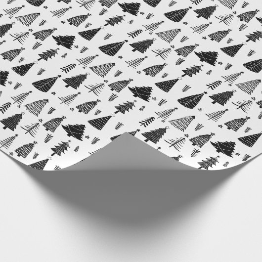 Moderne zwarte en witte kerstboom cadeaupapier (Hoek)