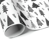 Moderne zwarte en witte kerstboom cadeaupapier (Rol Hoek)