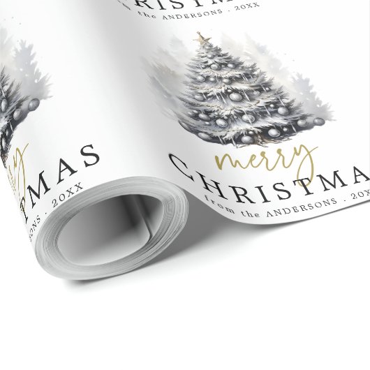 Moderne zwarte en witte kerstboom cadeaupapier (Rol Hoek)