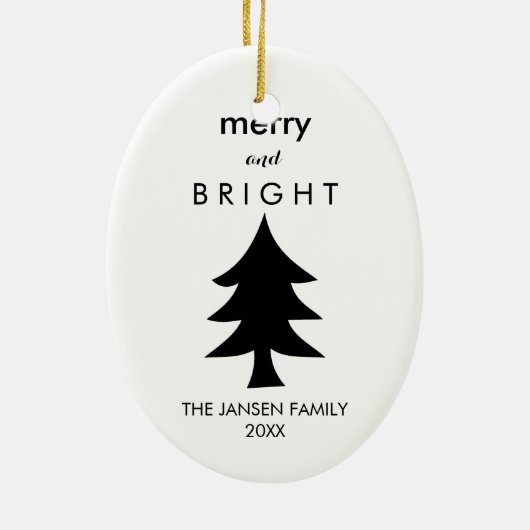 Moderne zwarte en witte kerstboom keramisch ornament (Achterkant)