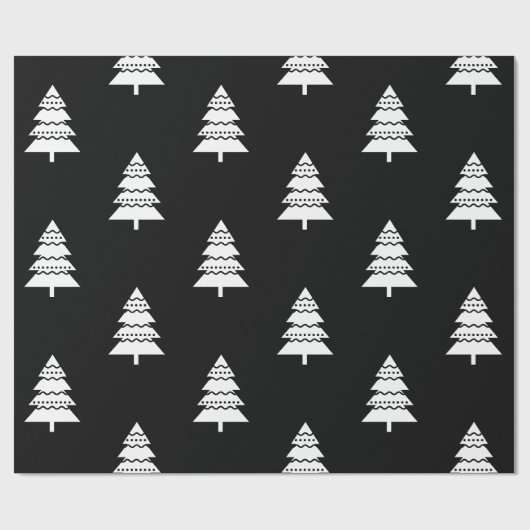Moderne zwarte en witte kerstboomstructuur cadeaupapier (Vlak)