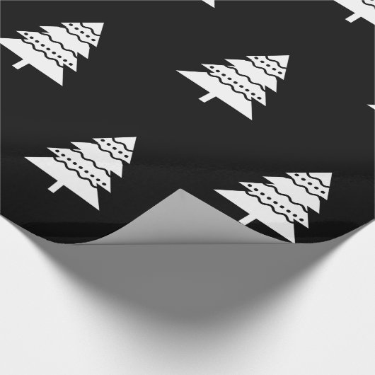 Moderne zwarte en witte kerstboomstructuur cadeaupapier (Hoek)