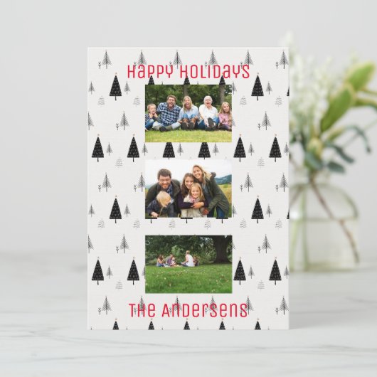 Moderne zwarte en witte kerstboomstructuur feestdagenkaart (Staand voorkant)